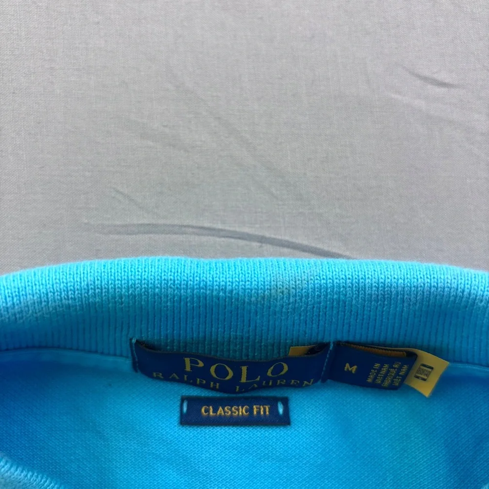 Polo Ralph Lauren Mens Classic Fit Polo Shirt Turquoise Blue Yellow Pony Size M